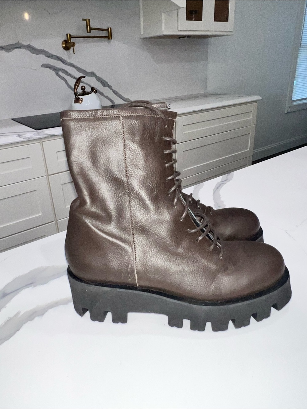 NWT Paloma Barcelo Chunky Metallic Combat Boots Lug Tank Sole Size 39 US 8.5